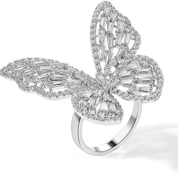 CZ Rhinestone Silver Bow Open Wrap Butterfly Rings for Women Wedding - Picture 1 of 4